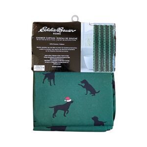 Eddie Bauer Black Lab Shower Curtain Hunter Green Multi Winter Dog 72” x 72” NWT